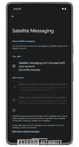 android 15 satellite text